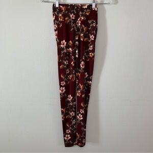 Cute Booty Lounge Burgundy Floral Print High-Waist Booty Lifting Leggings XXS